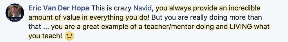 Eric virtual summit workshop testimonial for Navid Moazzez - Building relationships with influencers