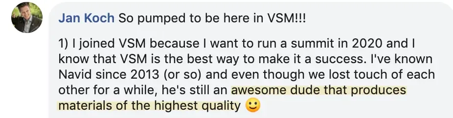 Jan Koch virtual summit shoutout, Best virtual event examples