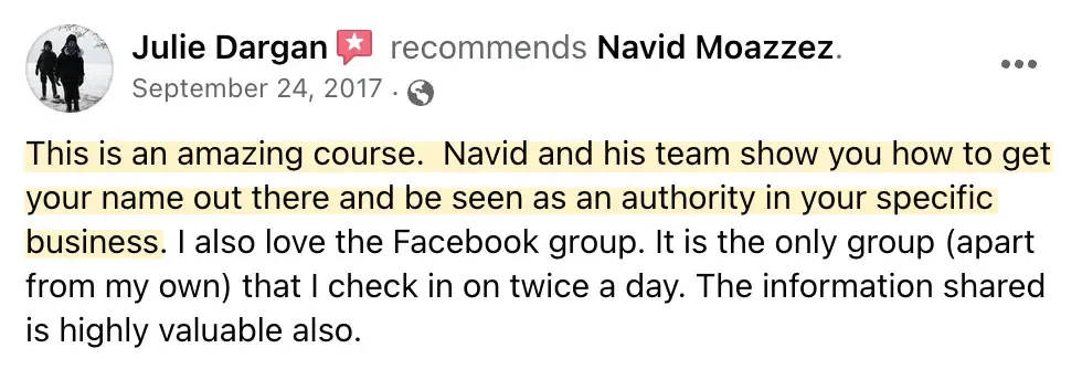 Julie virtual summit success, Navid Moazzez testimonial, Best online event examples