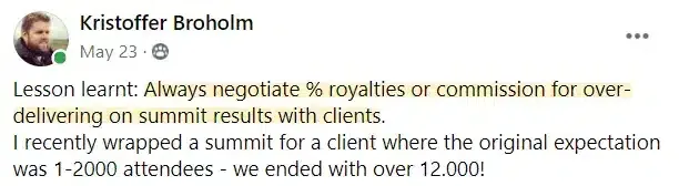 How to make money from virtual events with royalties: Kristoffer Broholm’s lesson