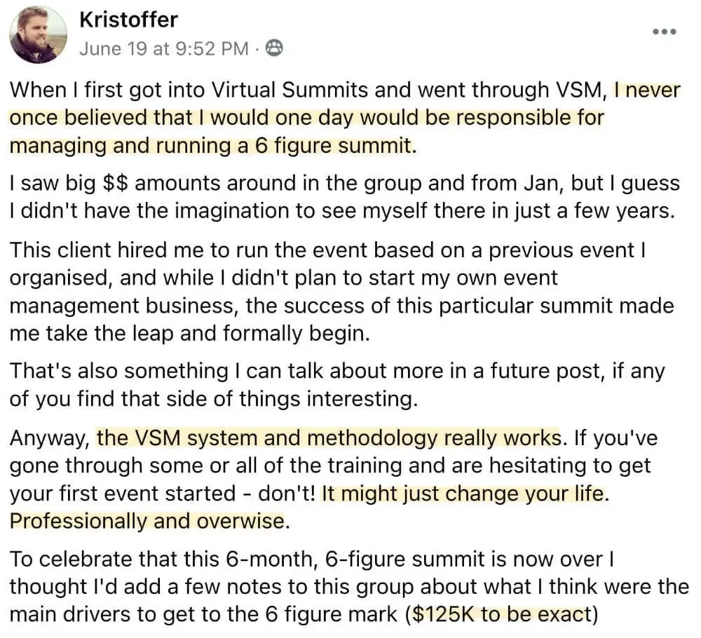 Best virtual event examples, Kristoffer Broholm virtual summit results
