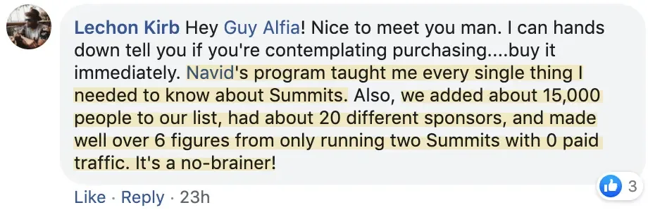 Lechon Kirb virtual summit success, Navid Moazzez testimonial, Best virtual event examples