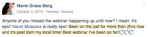 Marie Grace Berg virtual summit workshop testimonial for Navid Moazzez - Building relationships with influencers