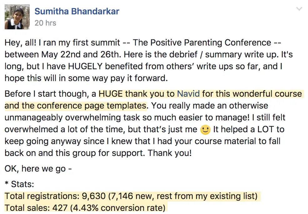 Positive Parenting Conference results, Sumitha Bhandarkar, Virtual Summit Mastery review, Navid Moazzez testimonial