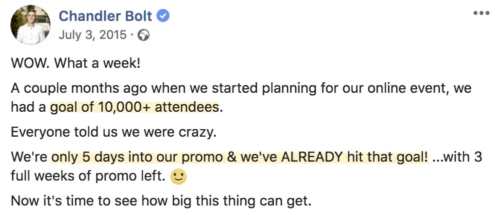 Best virtual event examples, Self-Publishing Success Summit Chandler Bolt summit success