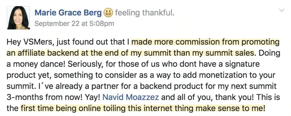 How to monetize virtual events with affiliate marketing: Marie Grace Berg’s summit affiliate commissions
