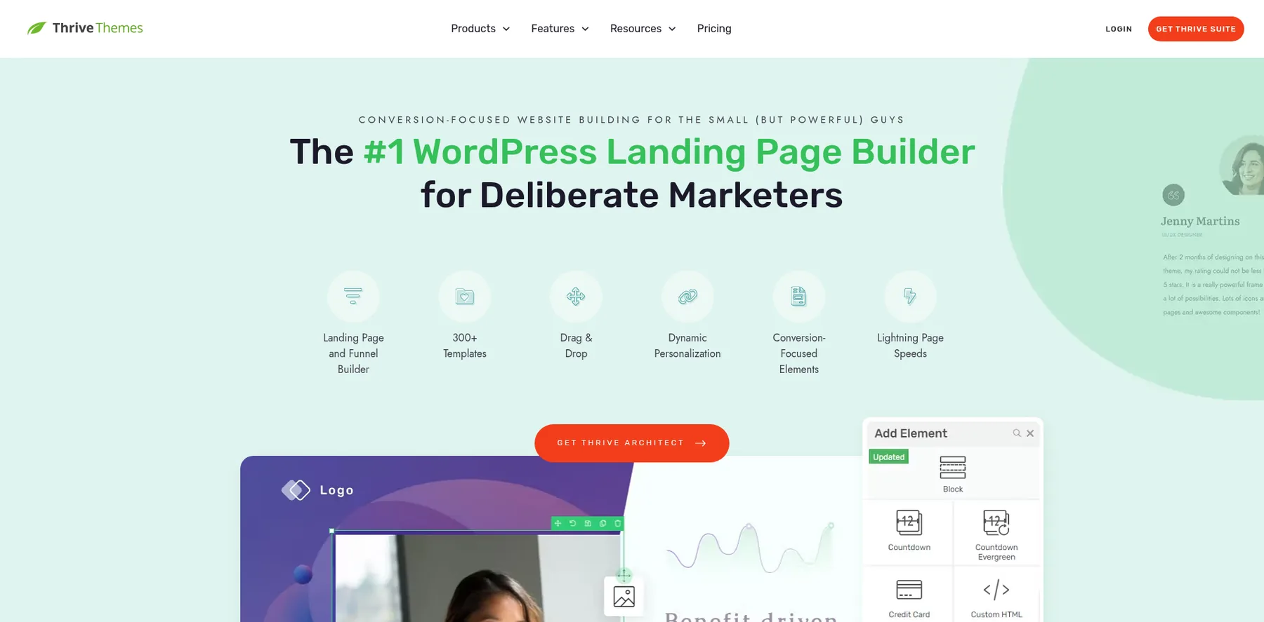 Thrive Architect's page: the number one WordPress landing page builder for deliberate marketers